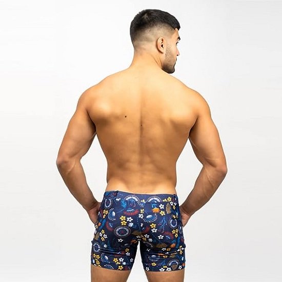 Men Swimwear Swim Boxer Trunks Square Cut Boardshorts Pockets