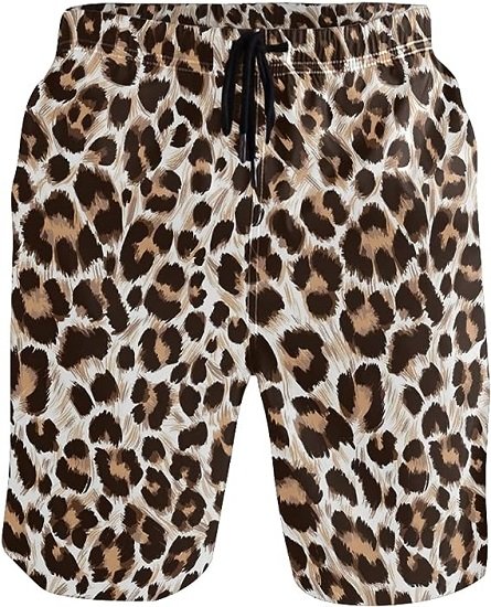 Mens Swim Trunks Leopard Shorts Quick Dry Swim Shorts with Pockets