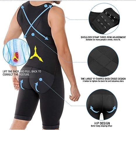 Mens Shapewear Tummy Control Bodysuit Slimming Compression Body Shaper Girdle Undershirts Thighs Open Crotch