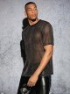 Men's Glitter Mesh Sheer Round Neck Short Sleeve  Shiny Tee Tops