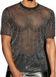 Men's Glitter Mesh Sheer Round Neck Short Sleeve  Shiny Tee Tops