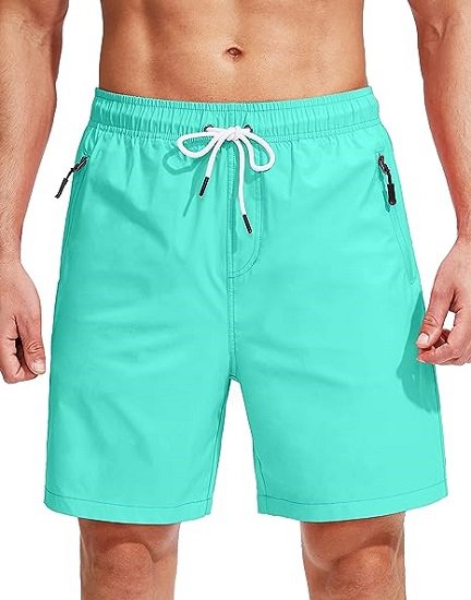 Men's Swim Trunks with Compression Liner with Zipper Pockets