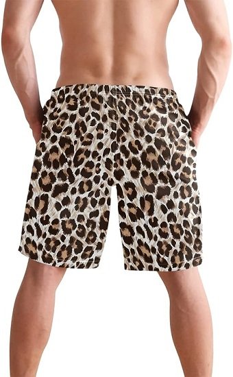 Mens Swim Trunks Leopard Shorts Quick Dry Swim Shorts with Pockets