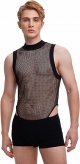 Men's Fishnet Mesh Mock Neck Tank Tops Sleeveless Tee Tops Bodysuit