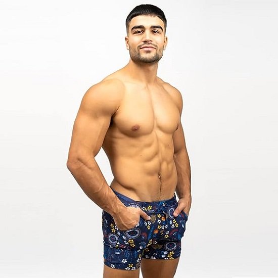 Men Swimwear Swim Boxer Trunks Square Cut Boardshorts Pockets